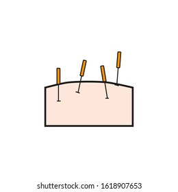 vector icon with acupuncture needles pinned to the skin
