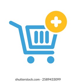 vector icon add to cart, combination of line style with solid style