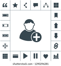 Vector icon of add friend contact. Add user sign icon. Avatar icon.