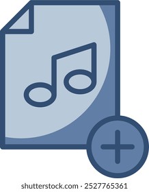 vector icon add music file transparent background. replaceable blue color design