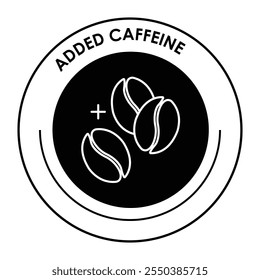 Icono de Vector para cafeína agregada. Cuenta con granos de café y un símbolo plus, que destaca las propiedades energéticas y estimulantes.