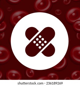 Vector icon of the adhesive tape against the backdrop of blood and red blood cells