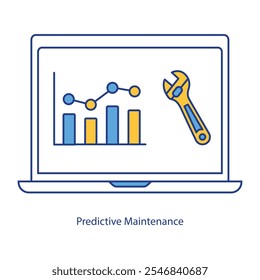 Icono de Vector para la monitorización avanzada de equipos. Llave inglesa y gráfico de análisis para mejorar el mantenimiento.
