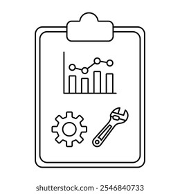 Ícone de vetor para Manutenção Preditiva Avançada. Chave inglesa combinada com gráfico analítico para cuidados eficientes.