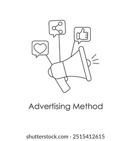 Vector icon for advertising techniques, highlighting digital and traditional methods for business promotion.