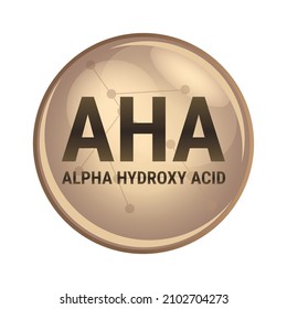 Vektorsymbol von AHA - alpha-Hydroxysäure-Verbindungen, die aus einer Carbonsäure bestehen, einzeln auf weißem Hintergrund. Säure, die als Gesichtsserum oder Lösung verwendet wird. Schönheits- und Hautpflegesymbol, Kosmetik.