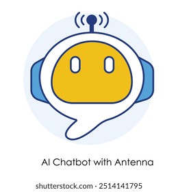 Ícone de vetor para o AI Chatbot com Antena. simbolizando a comunicação sem fio em um estilo mínimo azul e amarelo.