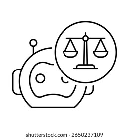 Vector icon of AI Ethics – Scales Representing Moral and Technological Choices in the Age of Artificial Intelligence. Black Outline.