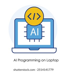 Vector icon for AI Programming on Laptop. representing artificial intelligence programming in a minimalist flat design.