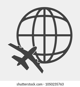Vector icon airplane flying around the globe