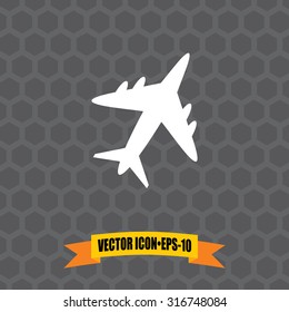Vector Icon of Airplane on Dark Gray Background. Eps.10.