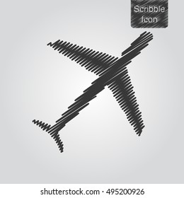 Vector icon of Airplane in scribble style. Flat design style. EPS 10