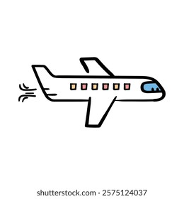 Vector icon for Airplane. A sleek illustration of an airplane in flight, representing travel, aviation, and global connectivity.