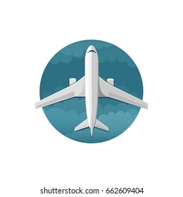 Vector icon of airplane top view on white background