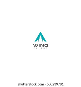 Vector icon of airplane, wing in negative space. Travel, extreme air sports, sky diving, handgliding logo template.