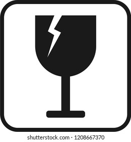 a vector  icon of alert for fragile object, glyph design, black color, modern style, common public sign 