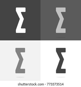 Vector icon algebraic sum. Set a flat sigma icon on white-grey-black color