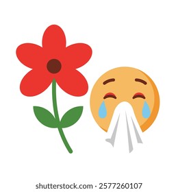 Vector icon: Allergy symbol with a flower and sneezing face on a white background