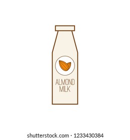Vector icon with almond nuts and milk.