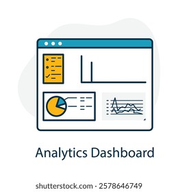Vector icon for analytics dashboard in e-commerce platforms. Shows sales data, performance metrics, and customer insights.