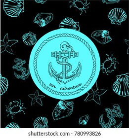 vector icon anchor with  circular rope frame, sea round logo