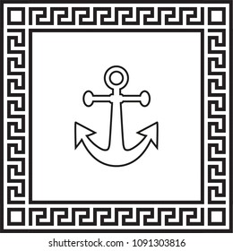 Vector icon anchor in a frame with a Greek ornament