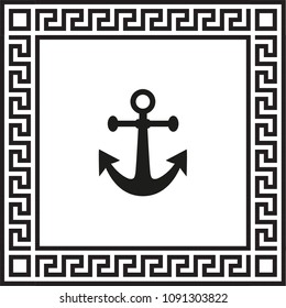 Vector icon anchor in a frame with a Greek ornament