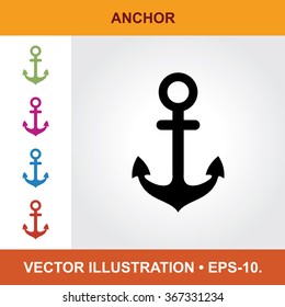 Vector Icon Of Anchor With Title & Small Multicolored Icons. Eps-10.
