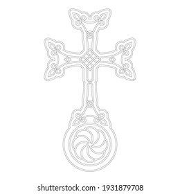 vector icon with ancient Armenian symbol Khachkar. Armenian cross stone for your project