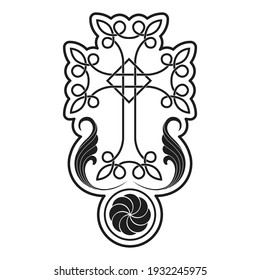 vector icon with ancient Armenian symbol Khachkar. Armenian cross stone for your project