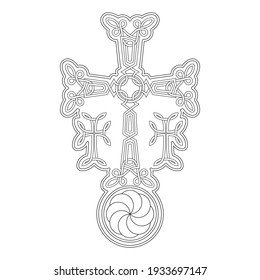 vector icon with ancient Armenian symbol Khachkar. Armenian cross stone for your project