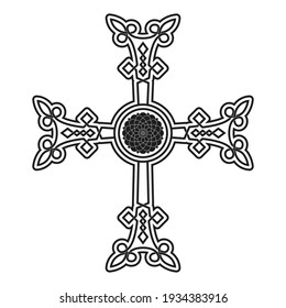 vector icon with ancient Armenian symbol Khachkar. Armenian cross stone for your project