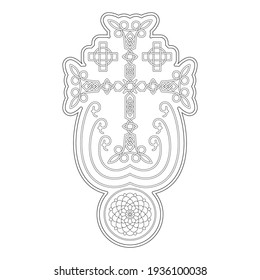 vector icon with ancient Armenian symbol Khachkar. Armenian cross stone for your project
