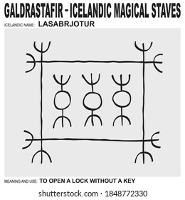 vector icon with ancient Icelandic magical staves Lasabrjotur. Symbol means and is used for open a lock without a key