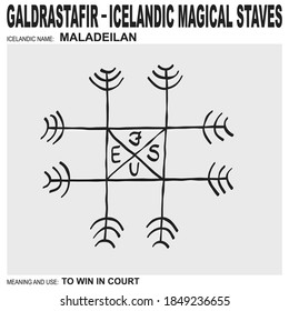 vector icon with ancient Icelandic magical staves Maladeilan. Symbol means and is used for win in court