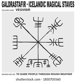  vector icon with ancient Icelandic magical staves Vegvisir. Symbol means and is used for guide people through rough weather