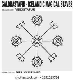  vector icon with ancient Icelandic magical staves Veidistafur. Symbol means and is used for luck in fishing