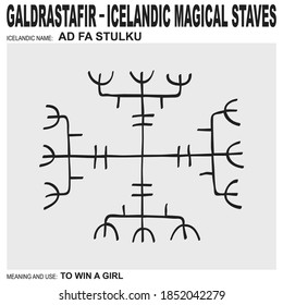 vector icon with ancient Icelandic magical staves Ad fa stulku. Symbol means and is used to win a girl