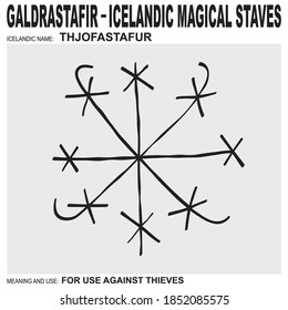  vector icon with ancient Icelandic magical staves Thjofastafur. Symbol means and is used against thieves