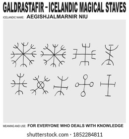 vector icon with ancient Icelandic magical staves Aegishjalmarnir Niu. Symbol means and is used for everyone who deals with knowledge