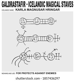 vector icon with ancient Icelandic magical staves Karla Magnusar Hringar. Symbol means and is used  for protection against enemies 