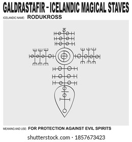  vector icon with ancient Icelandic magical staves Rodukross. Symbol means and is used for protection against evil spirits