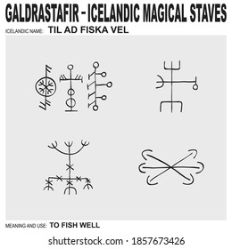  vector icon with ancient Icelandic magical staves Til Ad Fiska Vel. Symbol means and is used to fish well