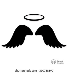 Vector icon of angel wings with halo