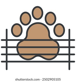 Vector icon of an animal paw behind a fence, symbolizing concepts like pet care, animal protection, or confinement. Ideal for use in pet-related designs, logos, or educational materials