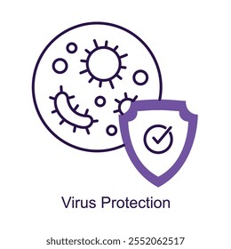 Icono de Vector para seguridad antivirus. Destaca los Elementos de protección para mostrar la protección contra virus, malware y amenazas cibernéticas.