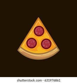 Vector icon appetizer pizza with sausage on dark background. Illustration fast food pepperoni pizza