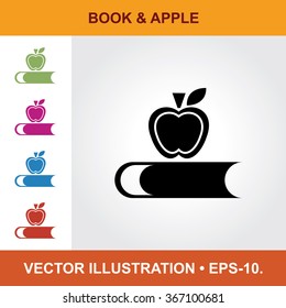 Vector Icon Of Apple & Book With Title & Small Multicolored Icons. Eps-10.