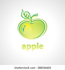 Vector icon of apple hand drawn with colorful chalk style