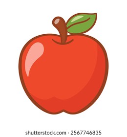 Vector icon for apple. Hand-drawn illustration of a red apple with a leaf, symbolizing health and fresh fruit.